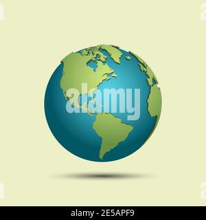 3d earth map with shadow on light background. Stock Vector