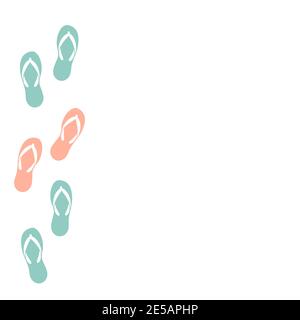 Background with blue and peach slippers on white. flip flops, sandals shoes pattern. Vector illustration. Summer, vacation, holidays wallpaper Stock Vector