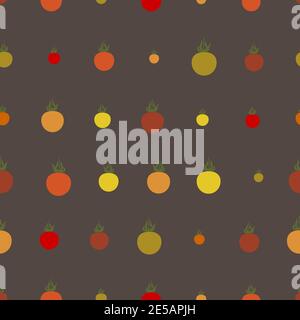Tomato seamless pattern flat vector outline illustration in minimalistic style on grey background Stock Vector