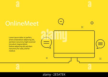 Online webinar, meeting. Banner in yellow background for announcements of webinars, web meetings, online education. Stock Vector