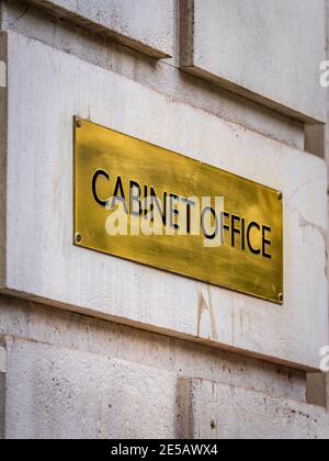 Cabinet Office Whitehall London - brass sign at the entrance to the British Government Cabinet Office in Whitehall, central London. Stock Photo