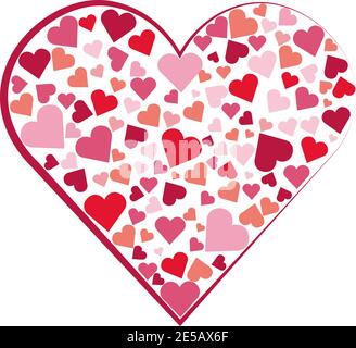 Heart made of red and pink hearts of different sizes. Vector greeting card for lovers. A symbol of love. Stock Vector