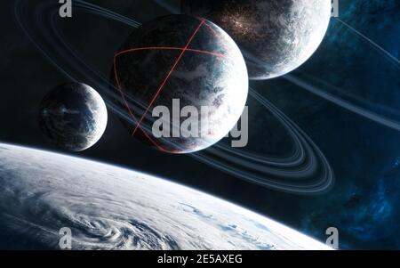 Incredibly beautiful space landscape. Inhabited deep space planet with ...