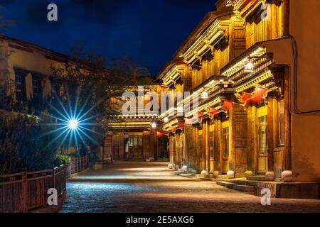 Scenic view of the Dukezong ancient Old Town at twilight time. is the historical center of Lijiang City, in Yunnan, China. Stock Photo