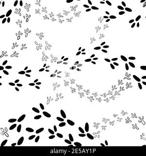 Bird footprints of different sizes seamless pattern. Background with bird's tracks. Black and white vector. Stock Vector