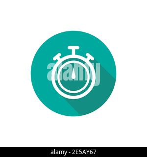 White stopwatch with shadow in blue circle. flat icon isolated on white. Fast time stop watch, limited offer, deadline symbol. Vector illustration. Cl Stock Vector