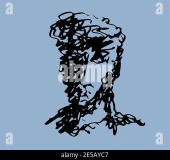 Face line art, portrait of a man with a beard, a sailor Stock Vector