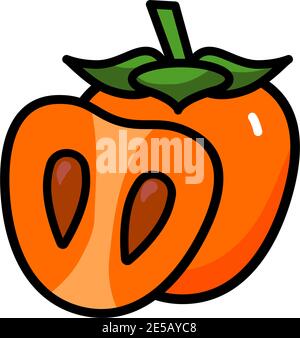 Vector icon of colorful juicy persimmon. Fresh persimmon isolated on white background. Juice or jam logotype. Stock Vector