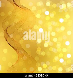 Abstract golden bokeh lights background. Golden wave. Festive background Stock Vector