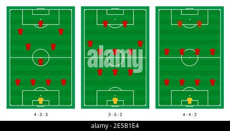 Templates of popular layouts on soccer field. Announcement of teams and athletes before start of competition. Vector Stock Vector