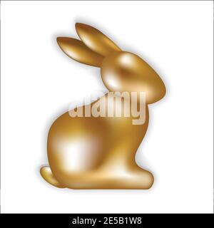 3d Realistic golden rabbit. Gold metallic Bunny. Vector illustration Stock Vector