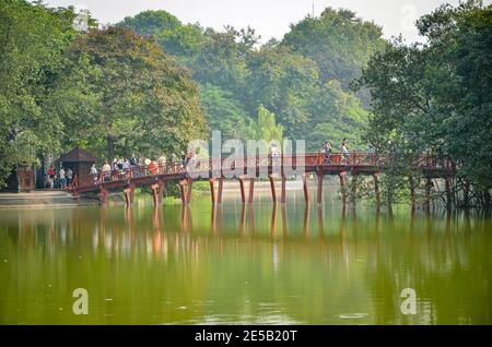 Red Huc Bridge, Hanoi, Vietnam Stock Photo