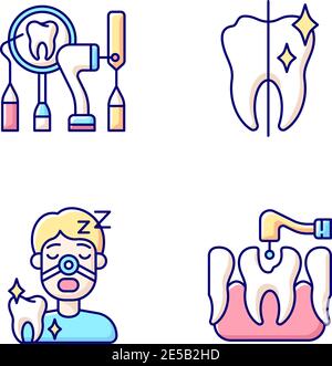 Dentistry method and practice RGB color icons set Stock Vector