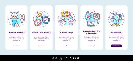 SaaS pros onboarding mobile app page screen with concepts Stock Vector
