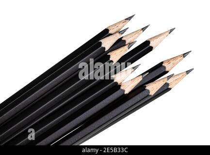 top of set of black graphite pencils close up isolated on white background Stock Photo