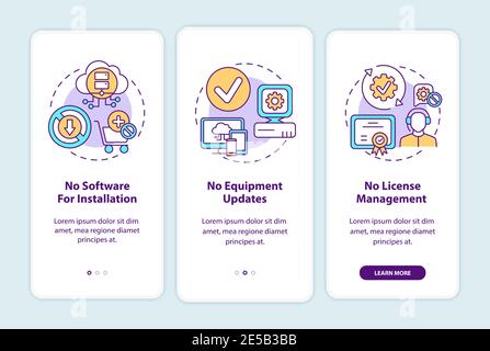 SaaS benefits onboarding mobile app page screen with concepts Stock Vector