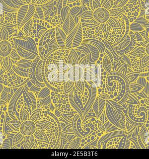 Abstract ornamental seamless pattern. Vector vintage yellow and grey background. Stock Vector