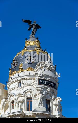 Famous and historic Metropolis building in Madrid, Spain Stock Photo