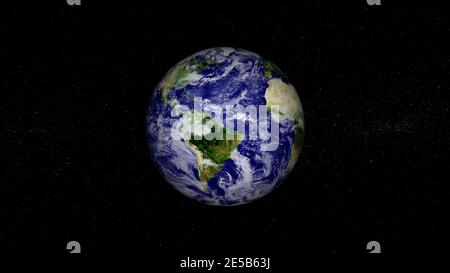 3d rendered photo realistic earth planet. Beautiful green earth planet with colorful galaxy or nebula. front view of the earth from space with clouds Stock Photo