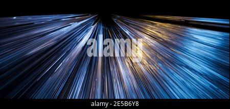 3D illustration of abstract background, vanishing point, futuristic hyperspace, science fiction velocity concept, bright lines light streaks rendering Stock Photo