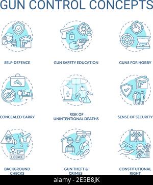 Gun control turquoise concept icons set Stock Vector