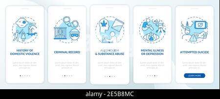 Personal history of violence blue onboarding mobile app page screen with concepts Stock Vector