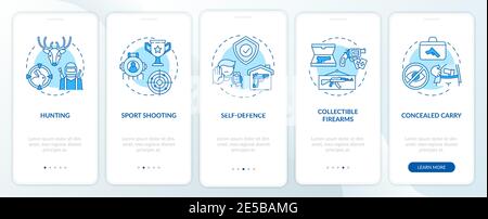 Guns for hobby blue onboarding mobile app page screen with concepts Stock Vector