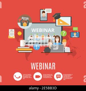 Webinar flat design concept with icons of online information exchange and corporate conference flat vector illustration Stock Vector