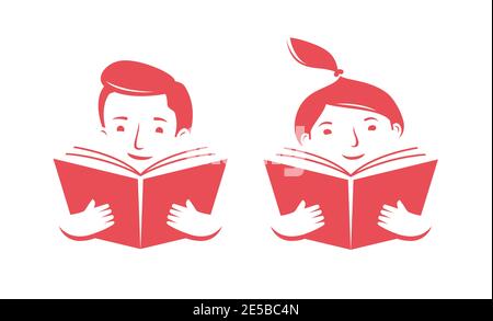 Happy child reading book. Learning, study symbol vector Stock Vector