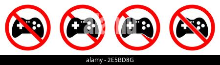 No gaming sign. Game joystick icon. Forbidden signs set. Game is prohibited. Vector illustration. Stock Vector