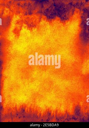 Watercolor texture Yellow background with orange and red watercolor stains Stock Photo