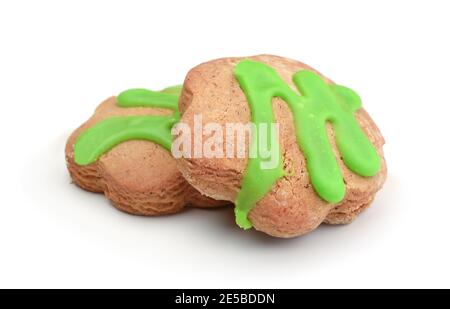 Two fresh gingerbread cookies isolated on white. Stock Photo
