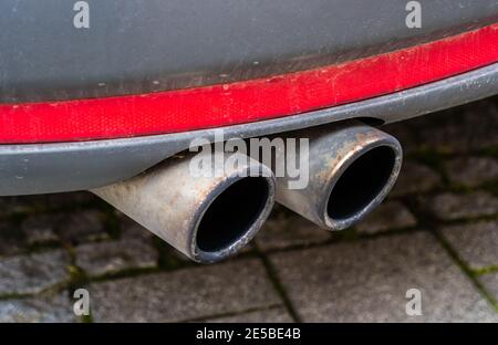 Exhaust with two pipes from the car Stock Photo