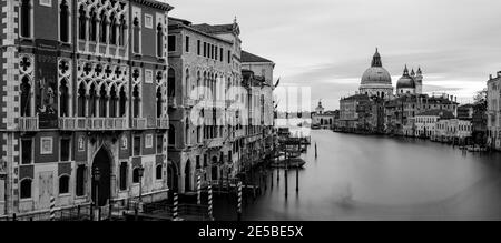 A Panoramic Image Of The Grand Canal Taken From The Accademia Bridge, Venice, The Veneto Region, Italy. Stock Photo