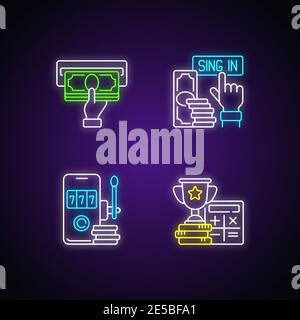 Betting on sports neon light icons set Stock Vector