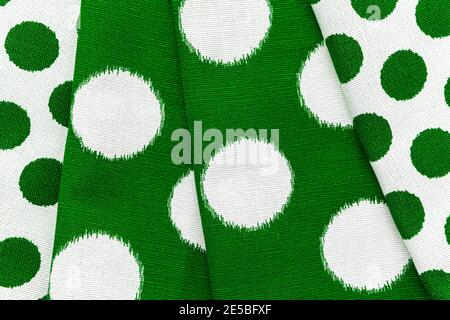Green checkered fabric closeup , tablecloth texture, close up. Stock Photo