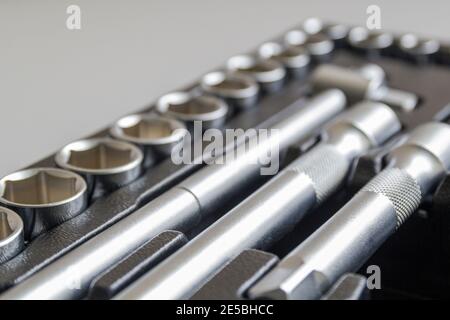 Universal tool set for repair. Background. Close-up. Selective focus. Stock Photo