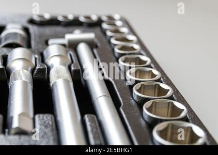Universal tool set for repair. Background. Close-up. Selective focus. Stock Photo