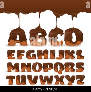 Melting chocolate ginger cookies letters frosting poster with appetizing mouth watering alphabet for kids abstract vector illustration Stock Vector