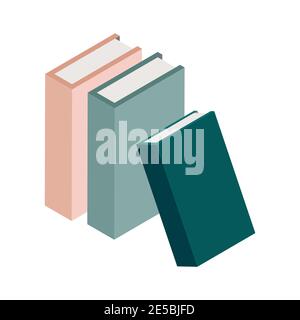 Isometric books icon for web design vector illustration. Textbooks, vocabulary, encyclopedia concept. Isolated on white background. Stock Vector