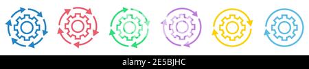 Workflow linear icon. Set of abstract linear gears with arrows. Vector illustration. Conceptual icon Stock Vector