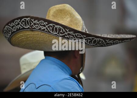 Man wear sombrero mexican hat. Mexican 