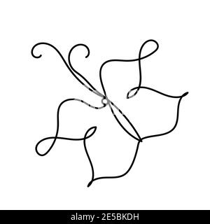 Vector illustration of one line flying butterfly. Hand drawn picture of a continuous line of minimalism style. Stock Vector