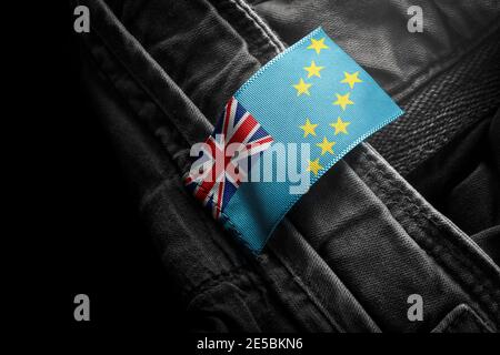 Tag on dark clothing in the form of the flag of the Tuvalu Stock Photo