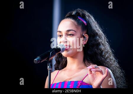 Jorja Smith performs live on the West Holts Stage on day 3 of Glastonbury 2019, Worthy Farm, Pilton, Somerset. Stock Photo