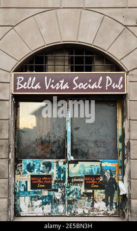 Exterior of the Bella Vista Social Pub, a Cuban theme cocktail bar in the historic centre of Siena, Tuscany, Italy Stock Photo