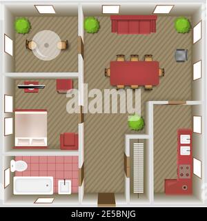 Living room bedroom and bathroom interior top view vector illustration Stock Vector