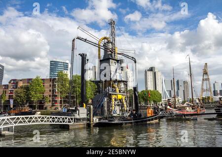 ROTTERDAM, NETHERLANDS - May 9, 19: Maritime Museum in Historical Leuvehaven, Rotterdam's oldest sea port. Harbor and modern in Rotterdam, Netherlands Stock Photo