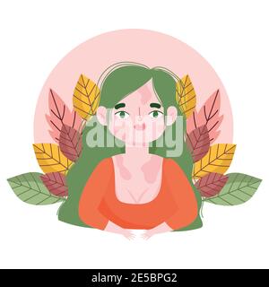 Perfectly imperfect woman vitiligo flowers cartoon portrait vector illustration Stock Vector