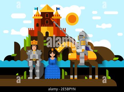 Scene with knight and princess at the castle illustration Stock Vector ...